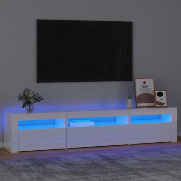 magasfényű fehér TV-szekrény LED lámpákkal 195x35x40 cm