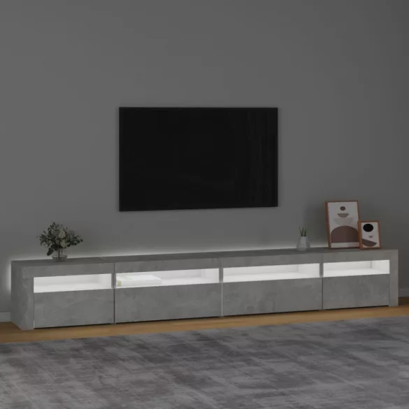betonszürke TV-szekrény LED lámpákkal 270x35x40 cm