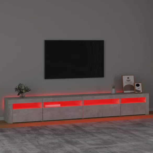 betonszürke TV-szekrény LED lámpákkal 270x35x40 cm
