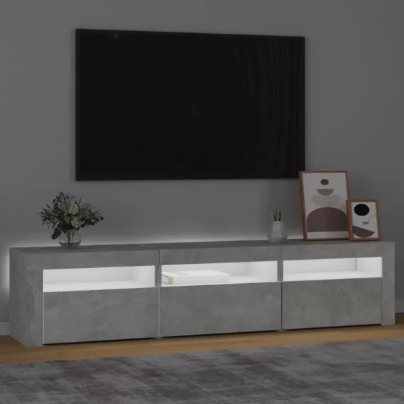 betonszürke TV-szekrény LED lámpákkal 180x35x40 cm