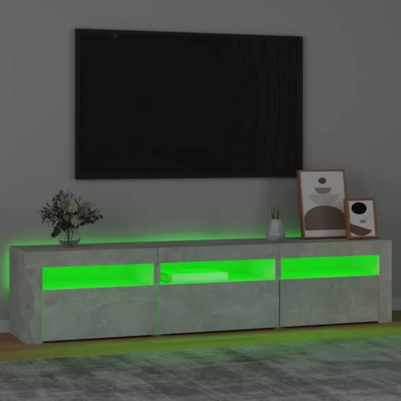betonszürke TV-szekrény LED lámpákkal 180x35x40 cm