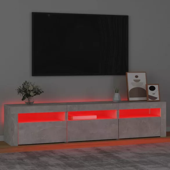 betonszürke TV-szekrény LED lámpákkal 180x35x40 cm