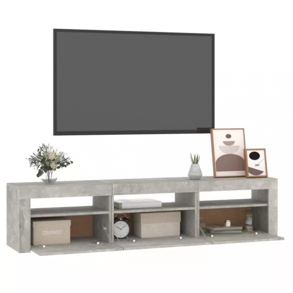betonszürke TV-szekrény LED lámpákkal 180x35x40 cm