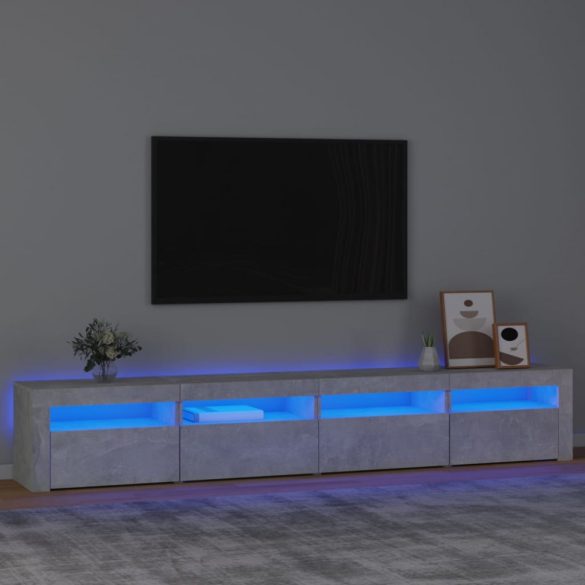 betonszürke TV-szekrény LED-lámpákkal 240x35x40 cm