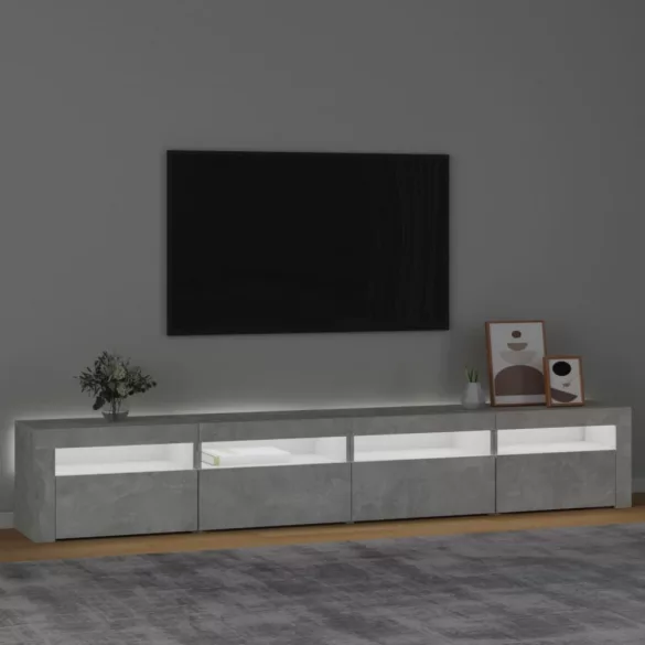 betonszürke TV-szekrény LED-lámpákkal 240x35x40 cm