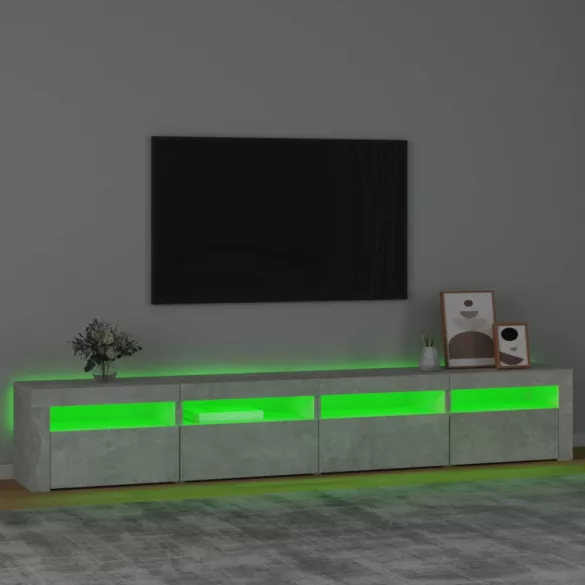 betonszürke TV-szekrény LED-lámpákkal 240x35x40 cm
