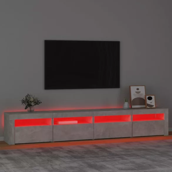 betonszürke TV-szekrény LED-lámpákkal 240x35x40 cm