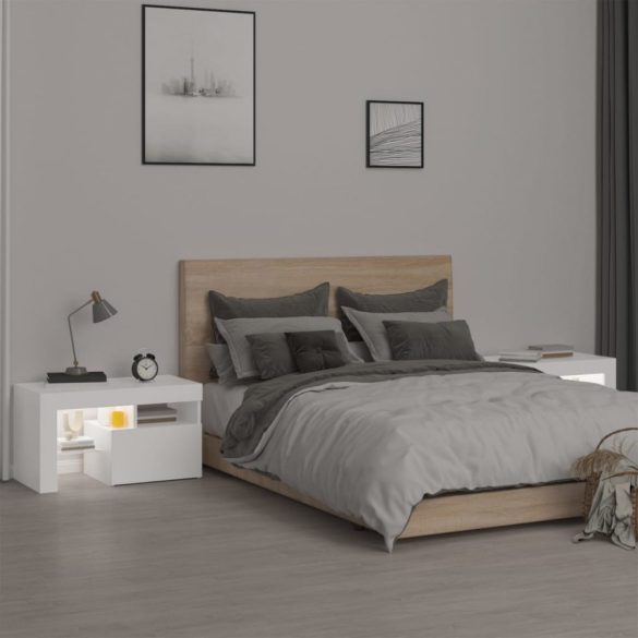 2 db fehér színű LED-lámpás éjjeliszekrény 70x36,5x40 cm