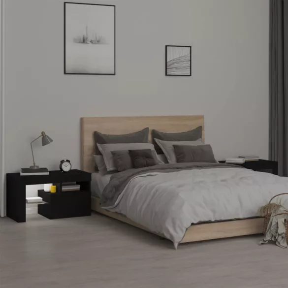 2 db fekete színű LED-lámpás éjjeliszekrény 70x36,5x40 cm