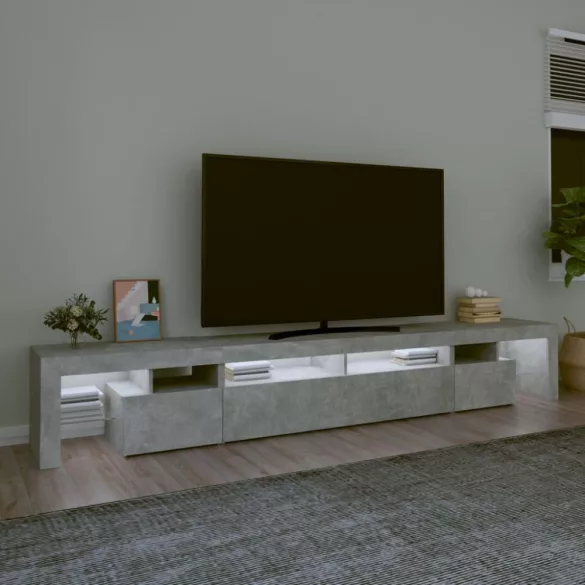 betonszürke TV-szekrény LED lámpákkal 260x36,5x40 cm
