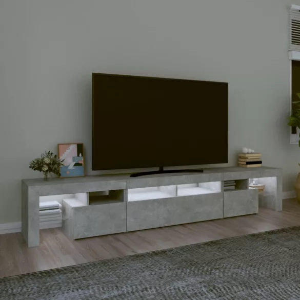 betonszürke TV-szekrény LED lámpákkal 230x36,5x40 cm