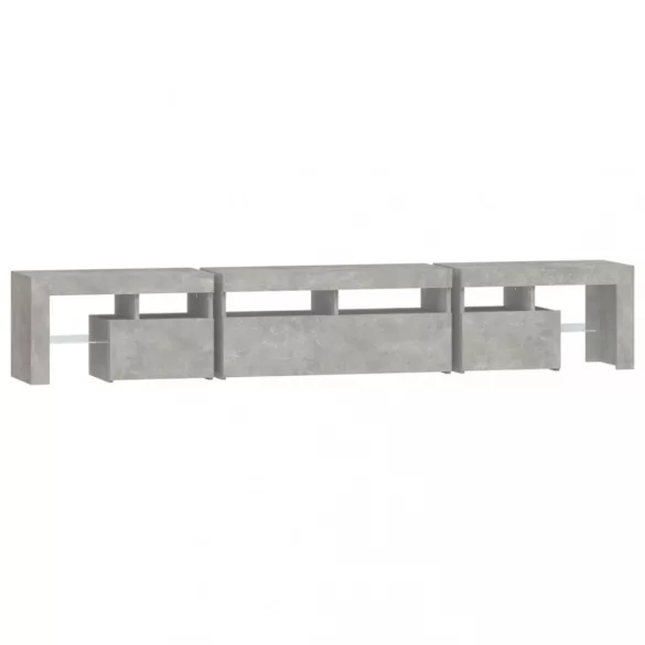betonszürke TV-szekrény LED lámpákkal 230x36,5x40 cm