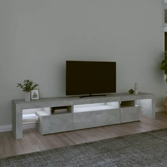 betonszürke TV-szekrény LED lámpákkal 215x36,5x40 cm