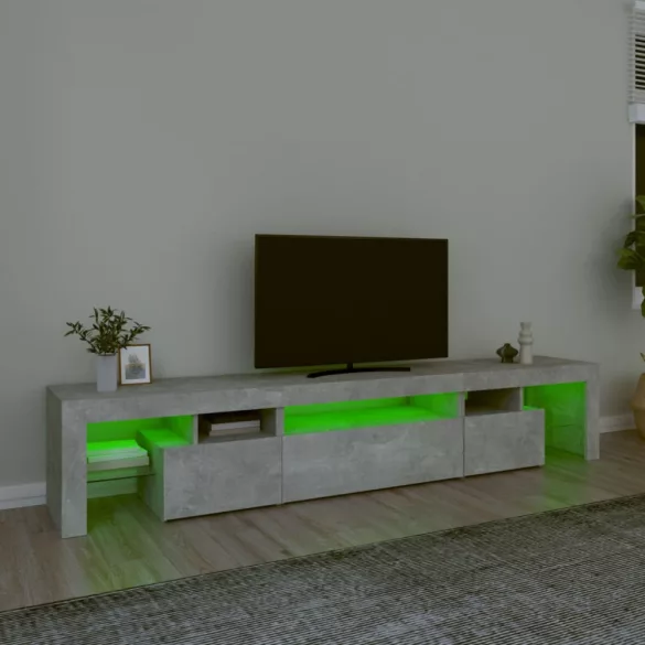 betonszürke TV-szekrény LED lámpákkal 215x36,5x40 cm