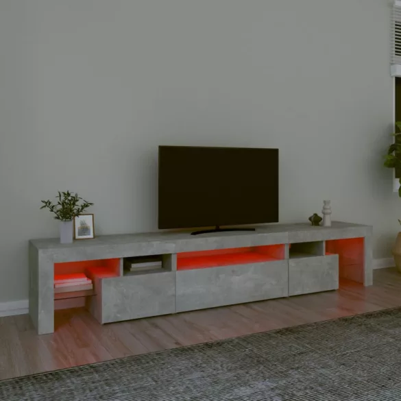 betonszürke TV-szekrény LED lámpákkal 215x36,5x40 cm