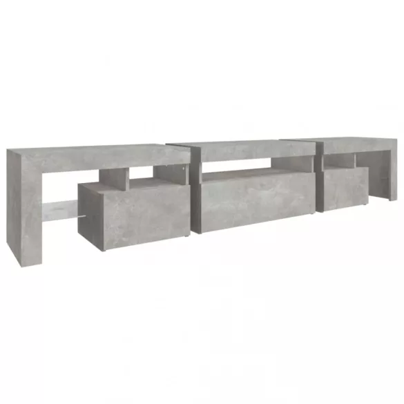 betonszürke TV-szekrény LED lámpákkal 215x36,5x40 cm