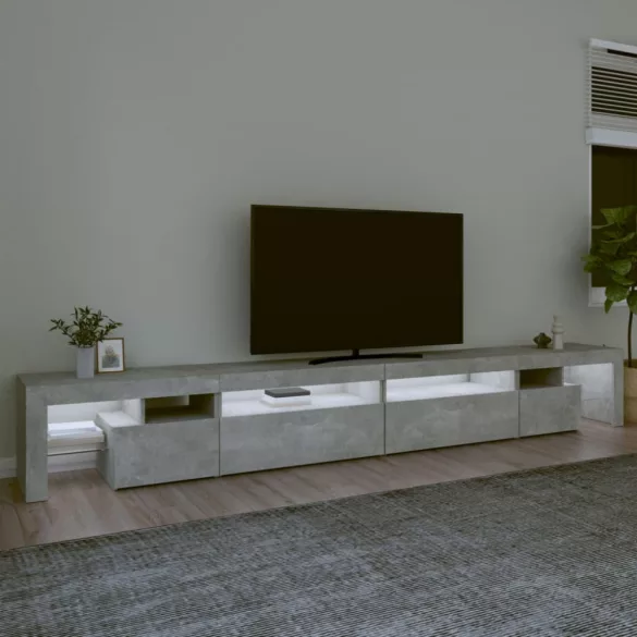 betonszürke TV-szekrény LED-lámpákkal 290x36,5x40 cm