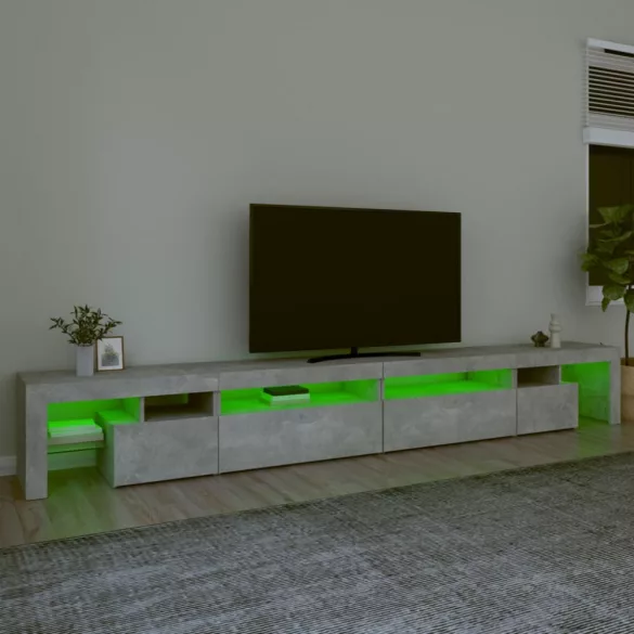 betonszürke TV-szekrény LED-lámpákkal 290x36,5x40 cm