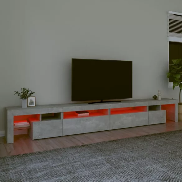 betonszürke TV-szekrény LED-lámpákkal 290x36,5x40 cm