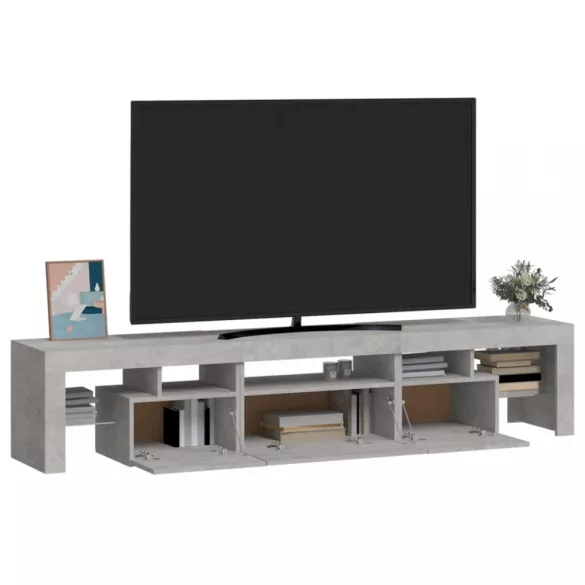 betonszürke TV-szekrény LED lámpákkal 200x36,5x40 cm
