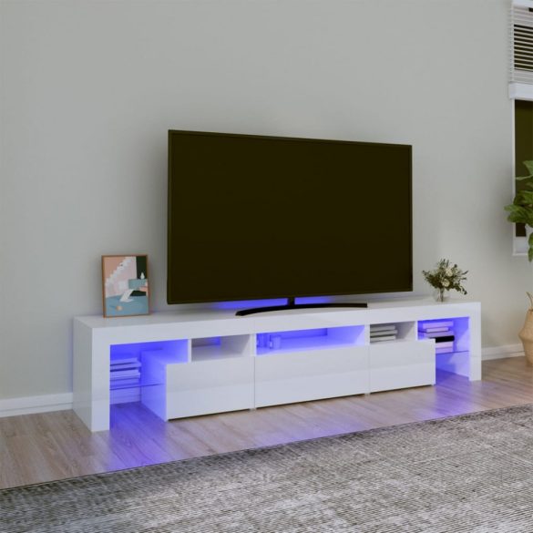 magasfényű fehér TV-szekrény LED lámpákkal 200x36,5x40 cm