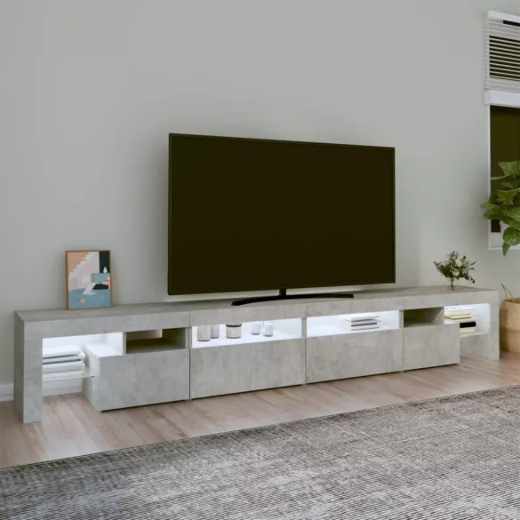 betonszürke TV-szekrény LED lámpákkal 260x36,5x40 cm