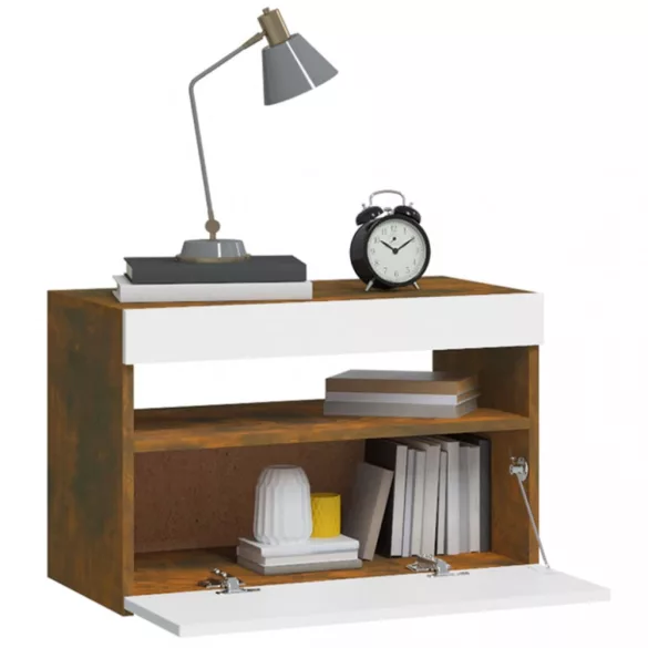 füstös tölgy színű éjjeliszekrény LED világítással 60x35x40 cm