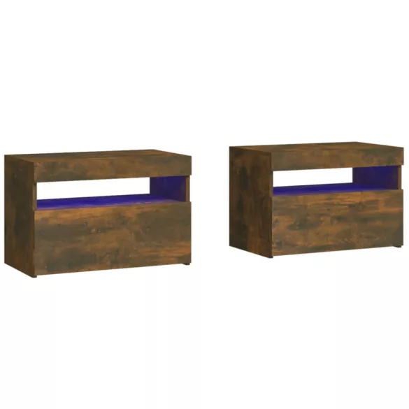 2 db füstös tölgy színű éjjeliszekrény LED-ekkel 60x35x40 cm
