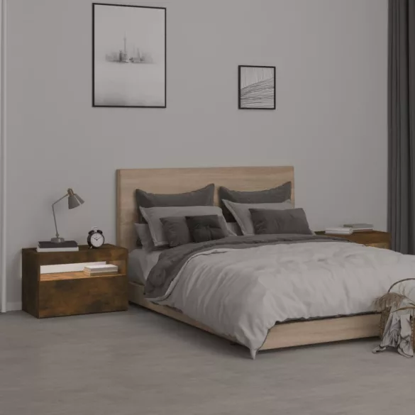 2 db füstös tölgy színű éjjeliszekrény LED-ekkel 60x35x40 cm