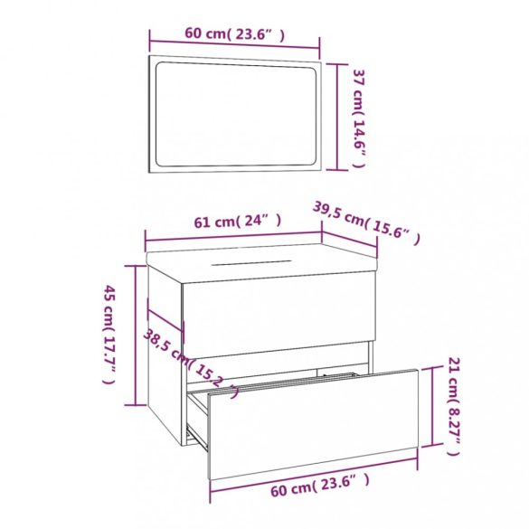 füstös tölgy színű szerelt fa fürdőszobai bútorszett