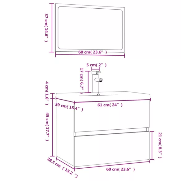 szürke sonoma színű szerelt fa fürdőszobai bútorszett