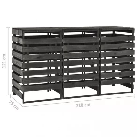 festett tömör fenyőfa tripla kerekeskuka-tároló 210x75x121 cm