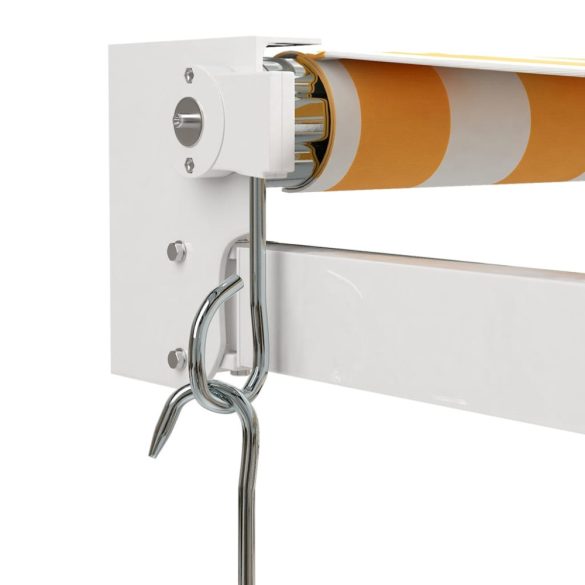 sárga-fehér szövet és alumínium behúzható napellenző 3,5x2,5 m