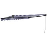 kék és fehér szövet és alumínium behúzható napellenző 3 x 2,5 m