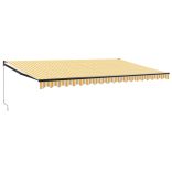 sárga-fehér szövet és alumínium behúzható napellenző 5 x 3 m