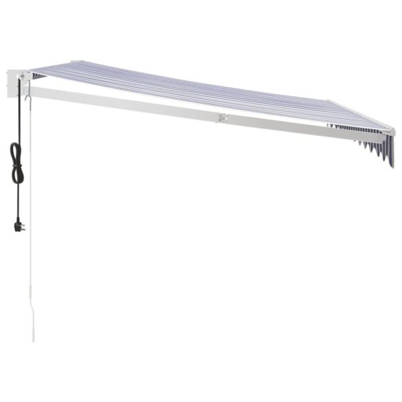 kék és fehér automata behúzható napellenző 3 x 2,5 m