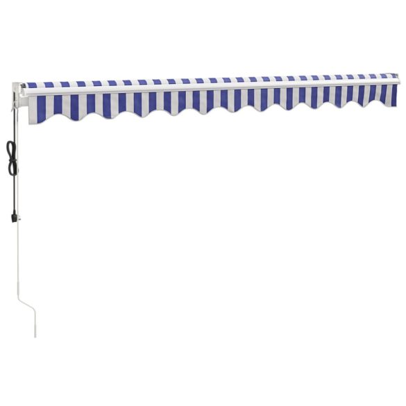 kék és fehér automata behúzható napellenző 3 x 2,5 m