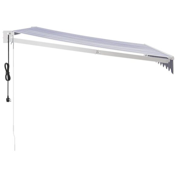 kék és fehér automata behúzható napellenző 3,5 x 2,5 m