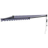 kék és fehér automata behúzható napellenző 3 x 2,5 m