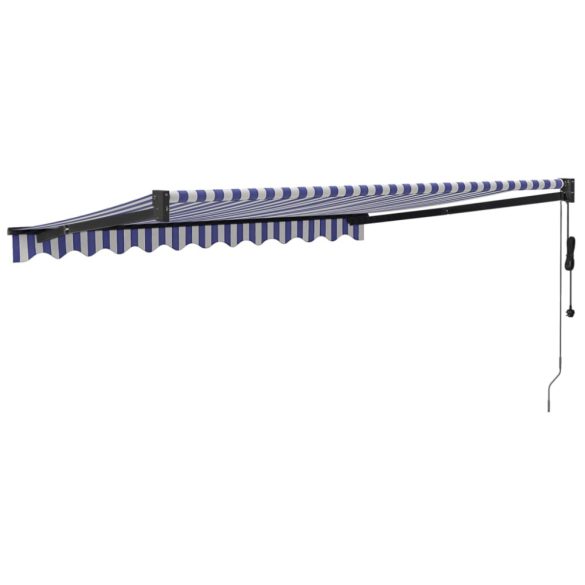 kék és fehér automata behúzható napellenző 3 x 2,5 m