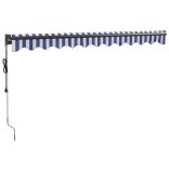 kék és fehér automata behúzható napellenző 3 x 2,5 m