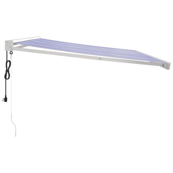 kék és fehér szövet és alumínium behúzható napellenző 4 x 3 m