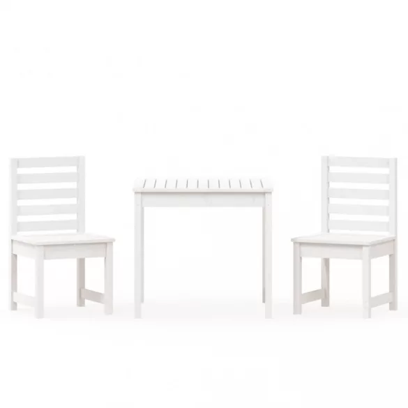 fehér 3 részes tömör fenyőfa kerti bisztrószett