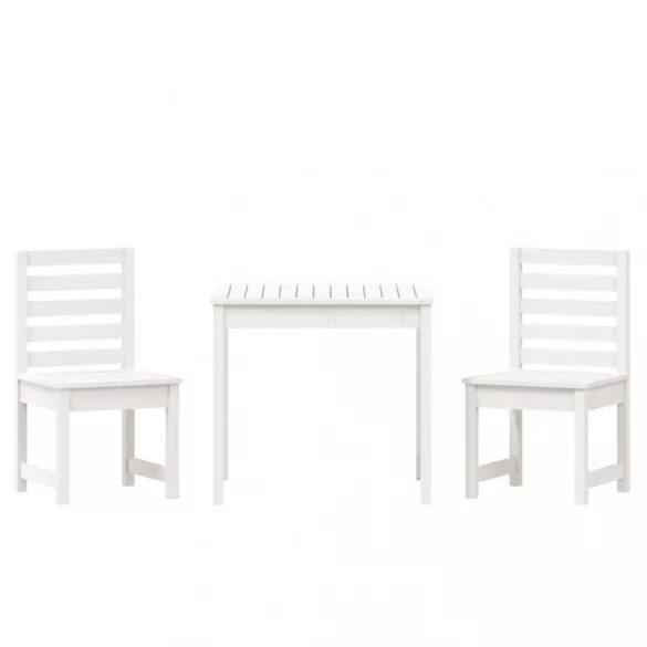 fehér 3 részes tömör fenyőfa kerti bisztrószett