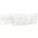 11 részes fehér tömör fenyőfa kerti étkezőgarnitúra