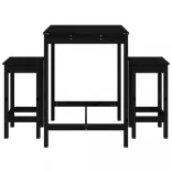 fekete 3 részes tömör fenyőfa kerti bárszett