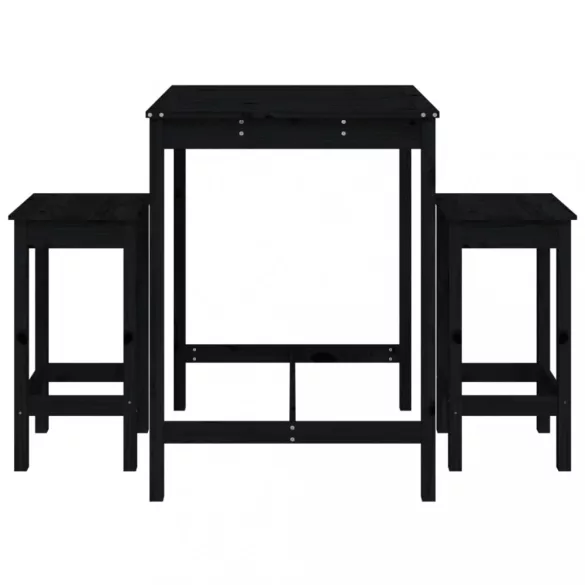 fekete 3 részes tömör fenyőfa kerti bárszett