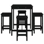 fekete 5 részes tömör fenyőfa kerti bárszett