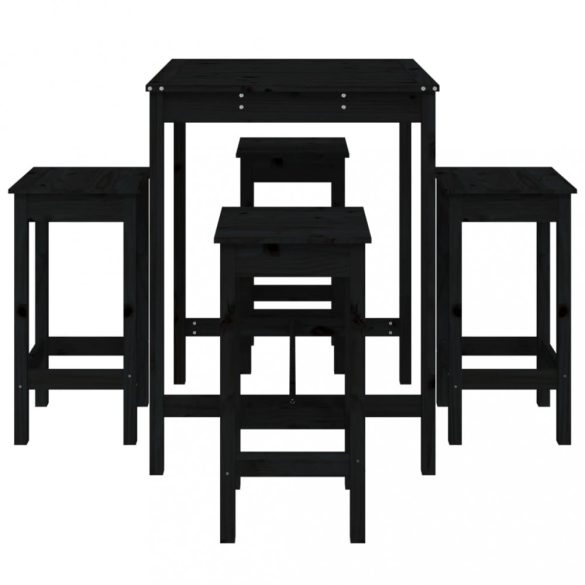 fekete 5 részes tömör fenyőfa kerti bárszett