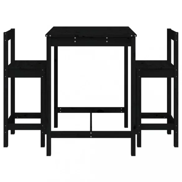 fekete 3 részes tömör fenyőfa kerti bárszett